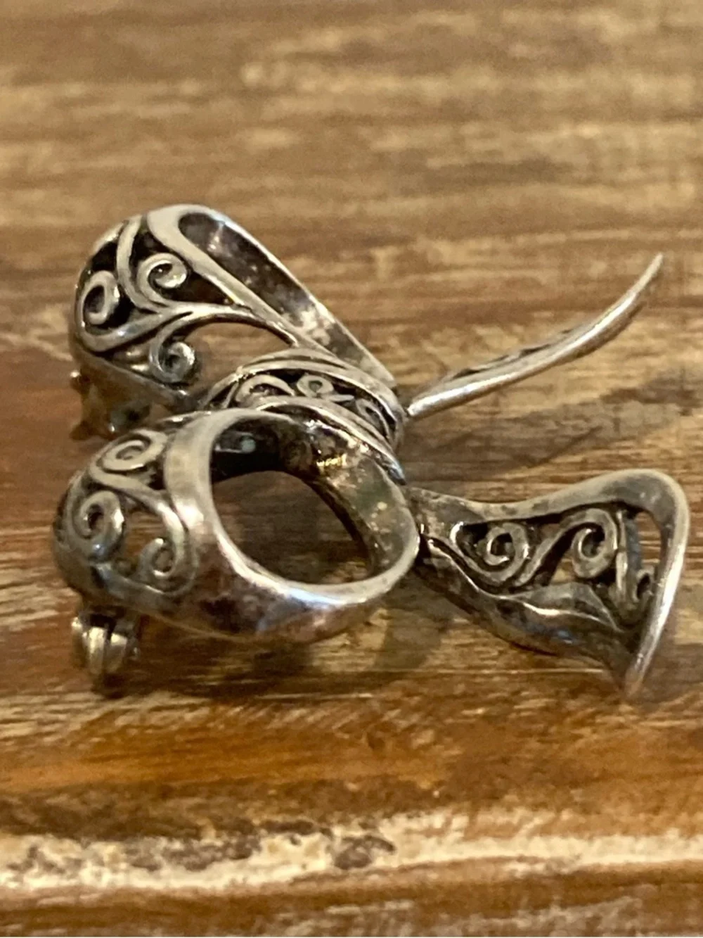 Silver Tone Bow Brooch Pin